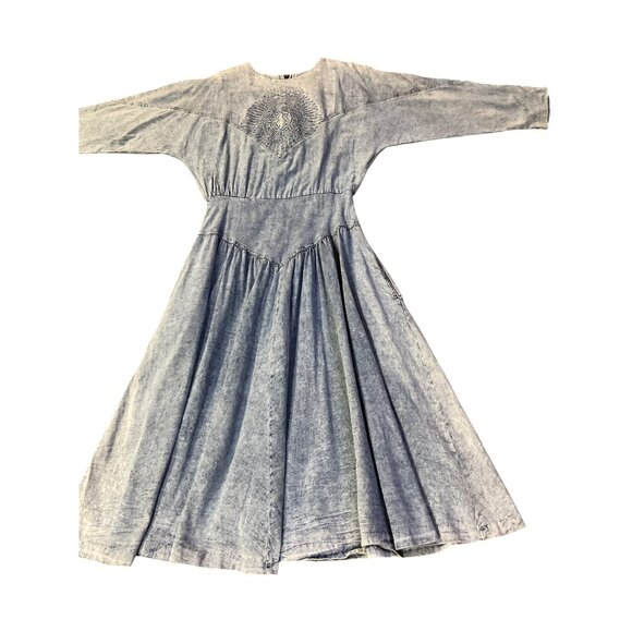 Vintage Colours Blue Denim Dress Womens 12 With Embroidered Detail & Back Zipper - Picture 15 of 16
